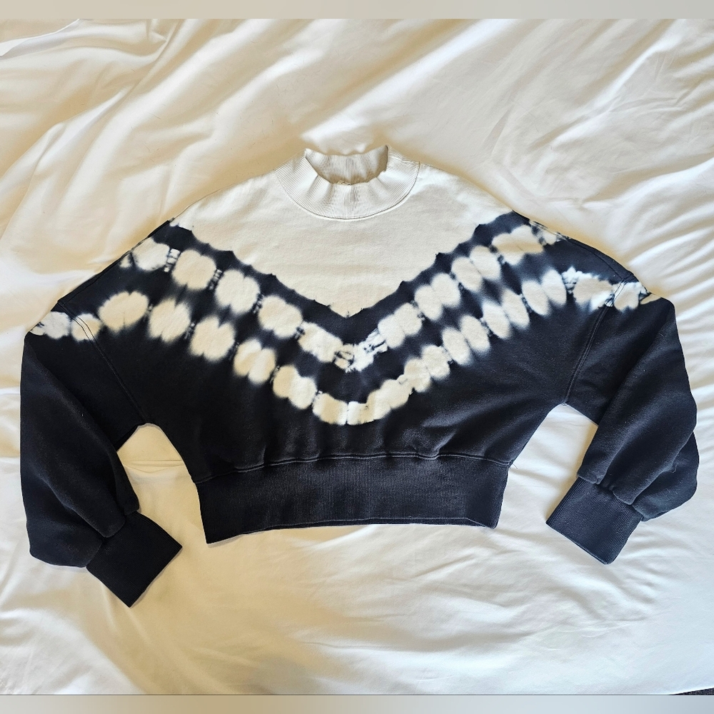 Womens L BLUE white Olivia Mock Neck L Tie-Dye Pullover Fabletics Sweater